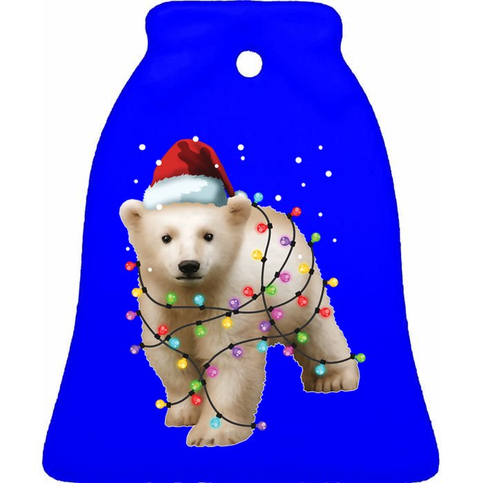 Santa Polar Bear Christmas Bear Lover Funny Gift Ceramic Bell Ornament