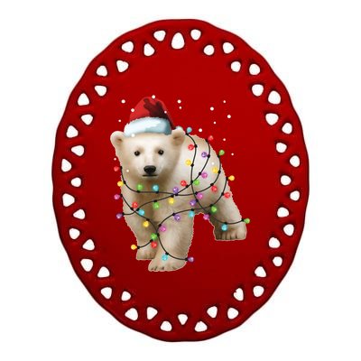 Santa Polar Bear Christmas Bear Lover Funny Gift Ceramic Oval Ornament