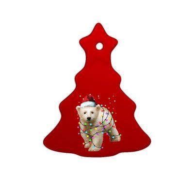 Santa Polar Bear Christmas Bear Lover Funny Gift Ceramic Tree Ornament