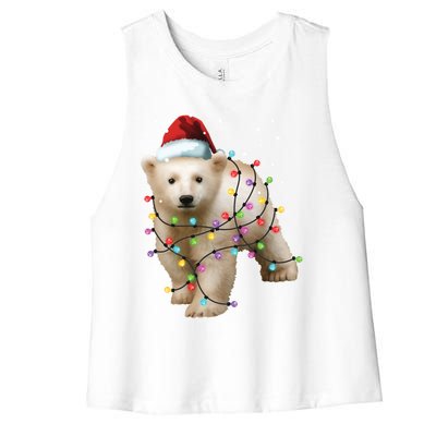 Santa Polar Bear Christmas Bear Lover Funny Gift Women's Racerback Cropped Tank