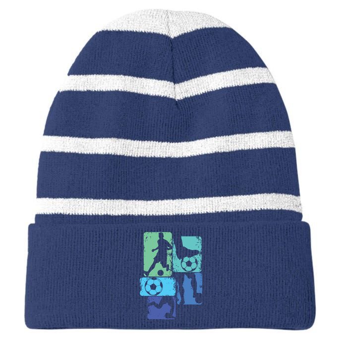 Soccer Player Boy Striped Beanie with Solid Band