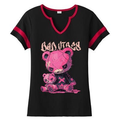 Stitched Plush Bear Cute Gothic Ladies Halftime Notch Neck Tee