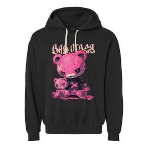 Stitched Plush Bear Cute Gothic Garment-Dyed Fleece Hoodie