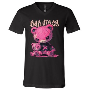 Stitched Plush Bear Cute Gothic V-Neck T-Shirt