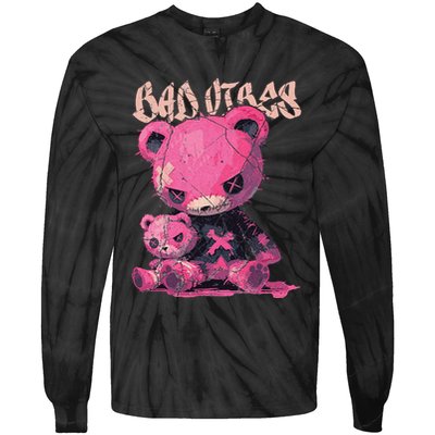Stitched Plush Bear Cute Gothic Tie-Dye Long Sleeve Shirt