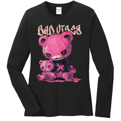 Stitched Plush Bear Cute Gothic Ladies Long Sleeve Shirt