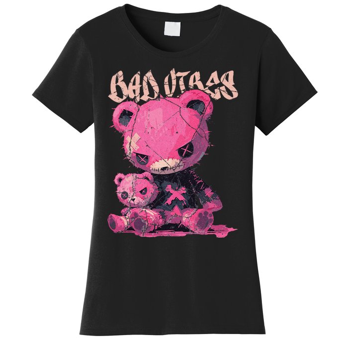 Stitched Plush Bear Cute Gothic Women's T-Shirt