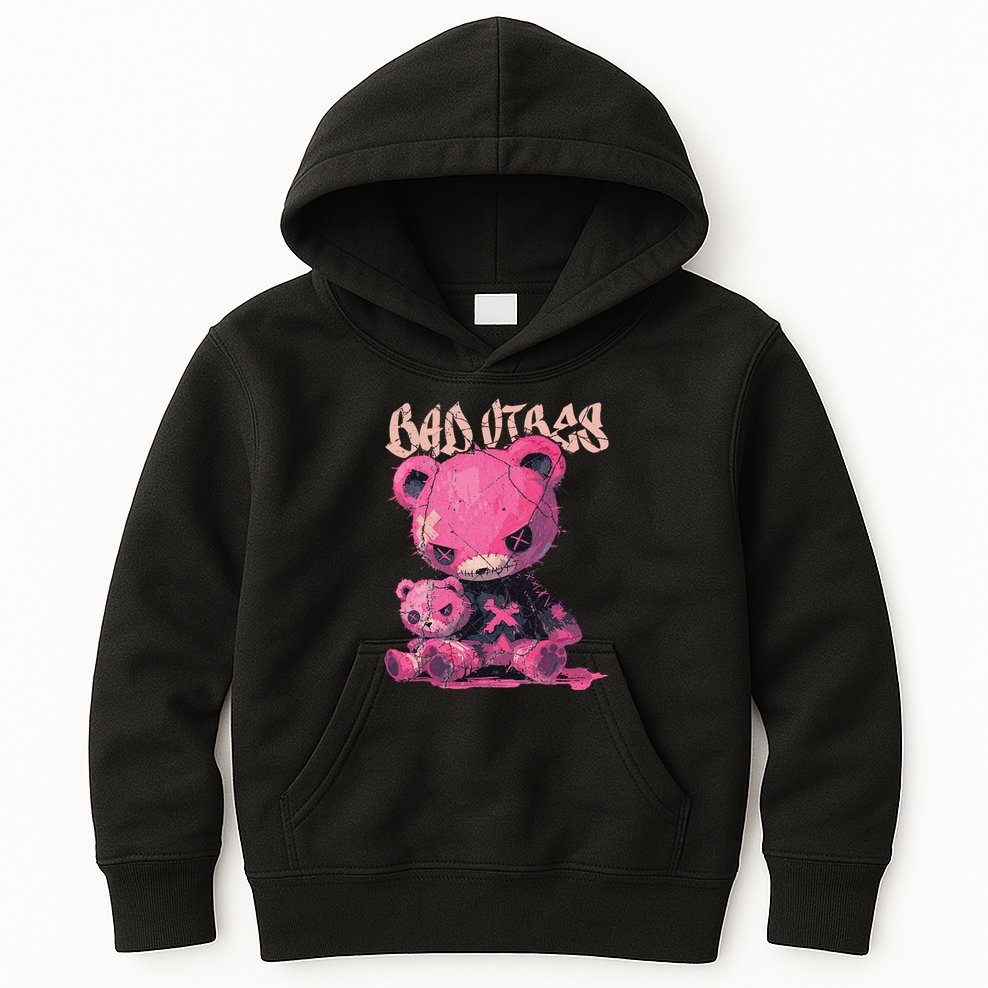 Stitched Plush Bear Cute Gothic Kids Hoodie