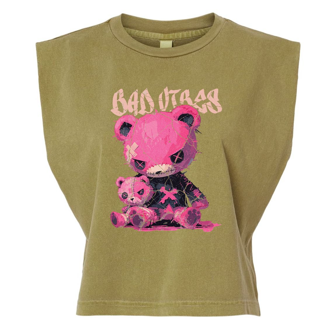Stitched Plush Bear Cute Gothic Garment-Dyed Women's Muscle Tee