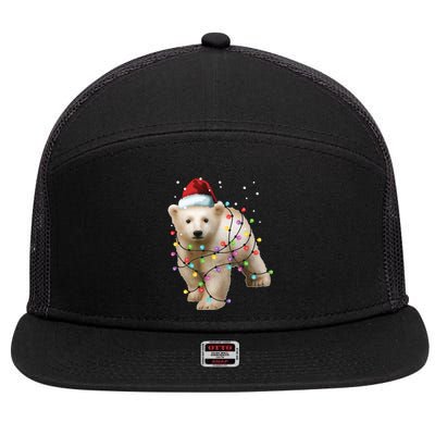 Santa Polar Bear Christmas Bear Lover Gift 7 Panel Mesh Trucker Snapback Hat