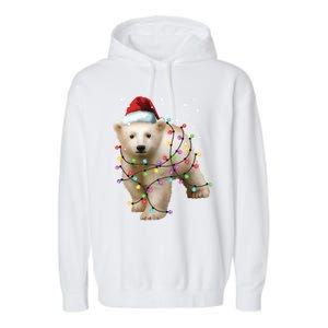 Santa Polar Bear Christmas Bear Lover Gift Garment-Dyed Fleece Hoodie