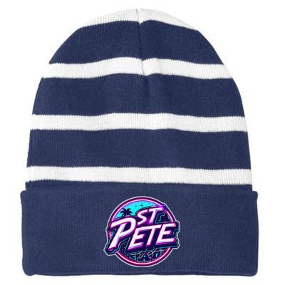 St. Pete Beach Florida St. Petersburg Palm Trees Sunshine Striped Beanie with Solid Band