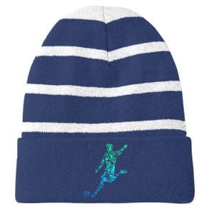 Soccer Player Boy Striped Beanie with Solid Band