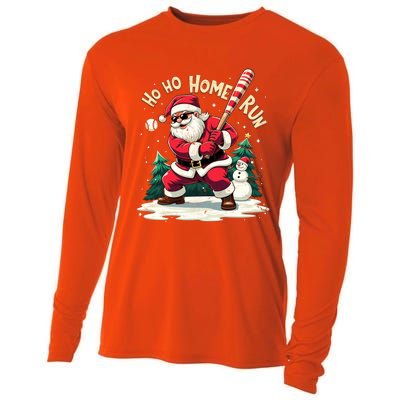 Santa Playing Baseball Ho Ho Home Run Baseball Christmas Cute Gift Cooling Performance Long Sleeve Crew