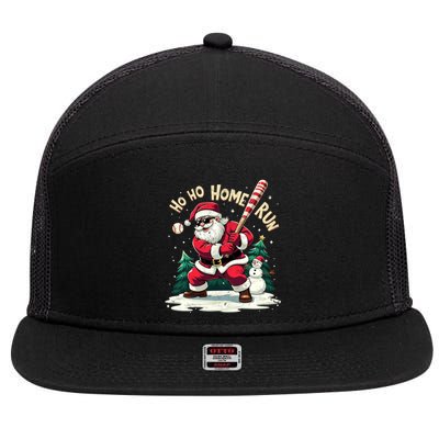 Santa Playing Baseball Ho Ho Home Run Baseball Christmas Cute Gift 7 Panel Mesh Trucker Snapback Hat