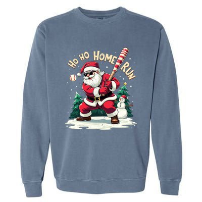 Santa Playing Baseball Ho Ho Home Run Baseball Christmas Cute Gift Garment-Dyed Sweatshirt