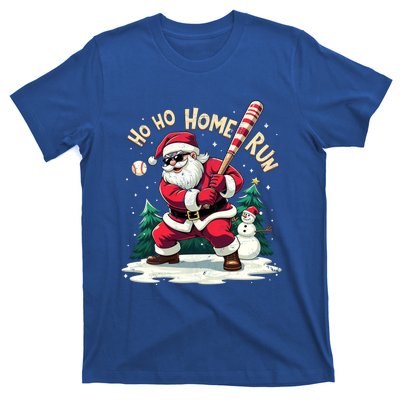 Santa Playing Baseball Ho Ho Home Run Baseball Christmas Cute Gift T-Shirt