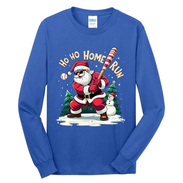 Santa Playing Baseball Ho Ho Home Run Baseball Christmas Cute Gift Tall Long Sleeve T-Shirt