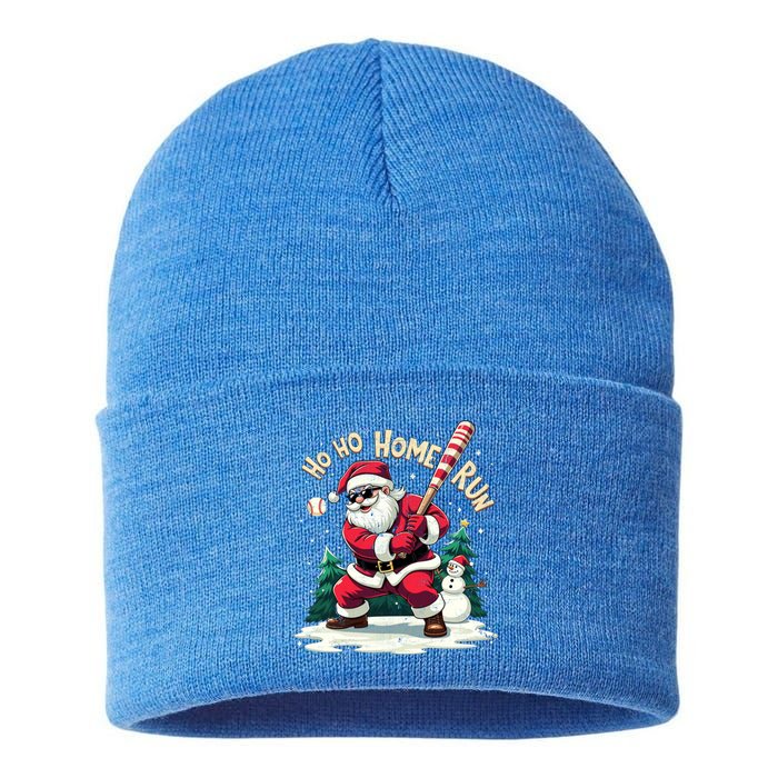 Santa Playing Baseball Ho Ho Home Run Baseball Christmas Cute Gift Sustainable Knit Beanie