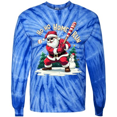 Santa Playing Baseball Ho Ho Home Run Baseball Christmas Cute Gift Tie-Dye Long Sleeve Shirt