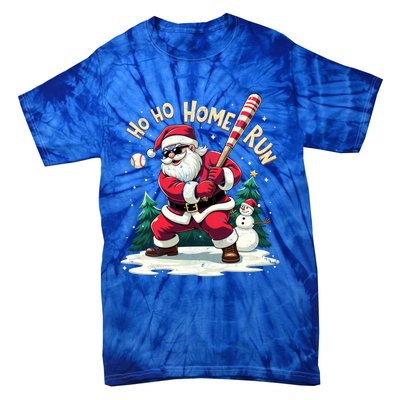 Santa Playing Baseball Ho Ho Home Run Baseball Christmas Cute Gift Tie-Dye T-Shirt