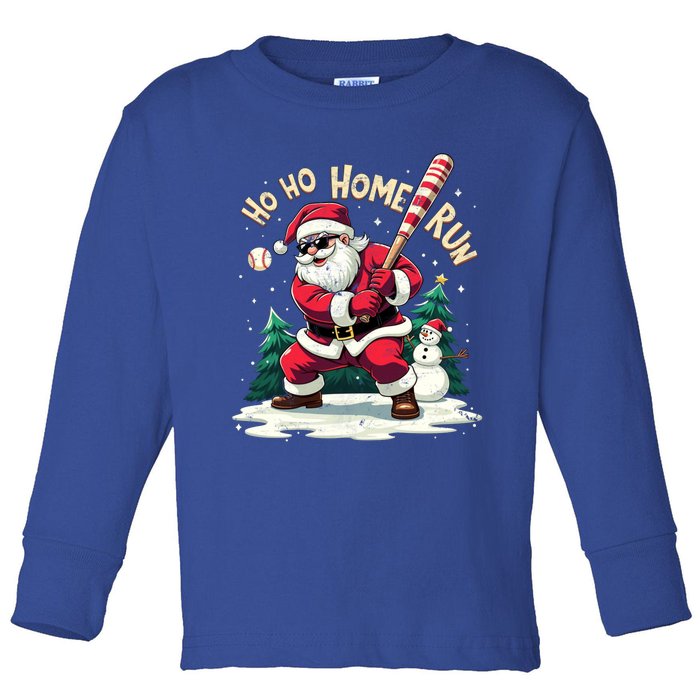 Santa Playing Baseball Ho Ho Home Run Baseball Christmas Cute Gift Toddler Long Sleeve Shirt