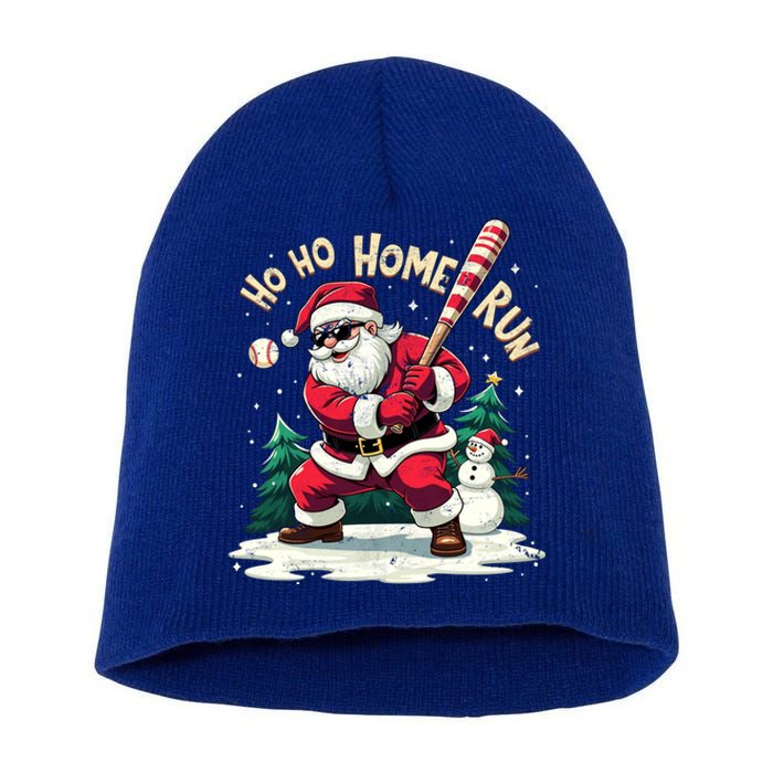 Santa Playing Baseball Ho Ho Home Run Baseball Christmas Cute Gift Short Acrylic Beanie