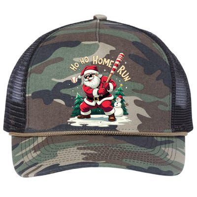 Santa Playing Baseball Ho Ho Home Run Baseball Christmas Cute Gift Retro Rope Trucker Hat Cap