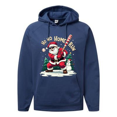 Santa Playing Baseball Ho Ho Home Run Baseball Christmas Cute Gift Performance Fleece Hoodie