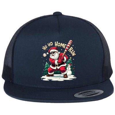 Santa Playing Baseball Ho Ho Home Run Baseball Christmas Cute Gift Flat Bill Trucker Hat