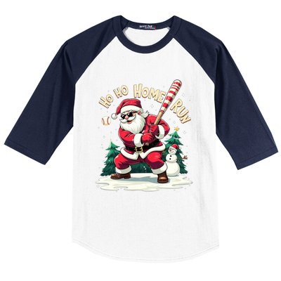 Santa Playing Baseball Ho Ho Home Run Baseball Christmas Cute Gift Baseball Sleeve Shirt