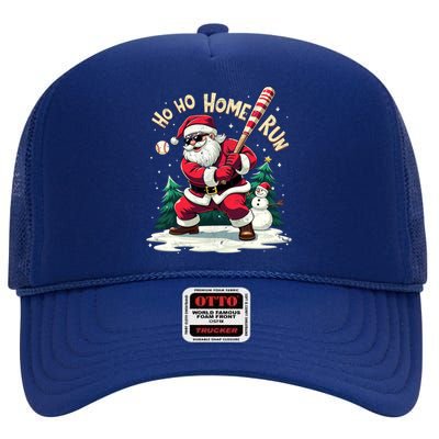 Santa Playing Baseball Ho Ho Home Run Baseball Christmas Cute Gift High Crown Mesh Back Trucker Hat