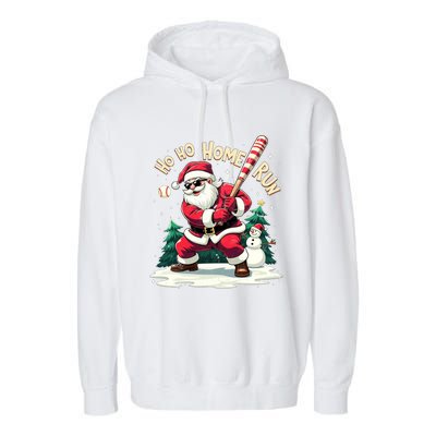 Santa Playing Baseball Ho Ho Home Run Baseball Christmas Cute Gift Garment-Dyed Fleece Hoodie