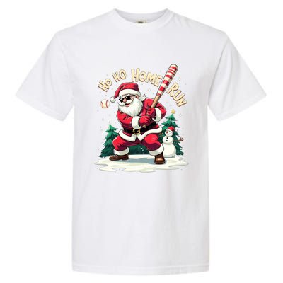 Santa Playing Baseball Ho Ho Home Run Baseball Christmas Cute Gift Garment-Dyed Heavyweight T-Shirt