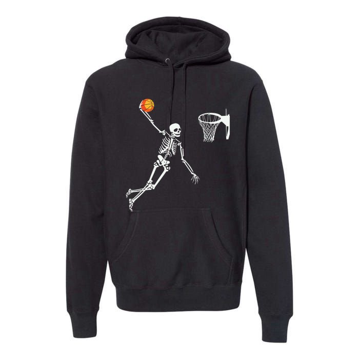 Skeleton Playing Basketball Halloween Costume Boy Kids Premium Hoodie