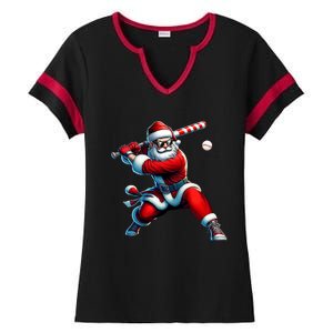 Santa Playing Baseball Christmas Baseball Player Ladies Halftime Notch Neck Tee