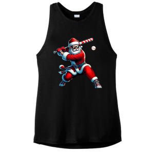 Santa Playing Baseball Christmas Baseball Player Ladies PosiCharge Tri-Blend Wicking Tank