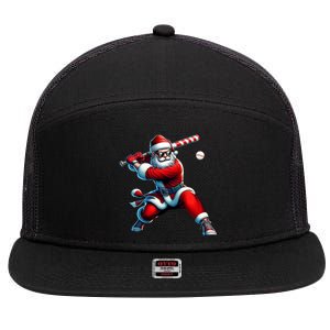 Santa Playing Baseball Christmas Baseball Player 7 Panel Mesh Trucker Snapback Hat