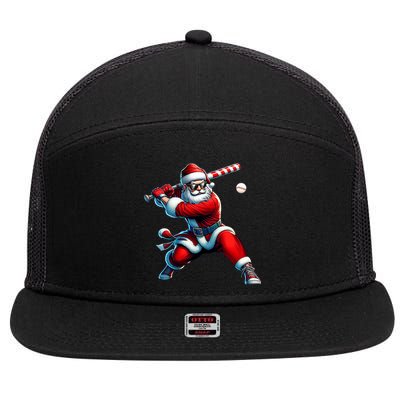 Santa Playing Baseball Christmas Baseball Player 7 Panel Mesh Trucker Snapback Hat