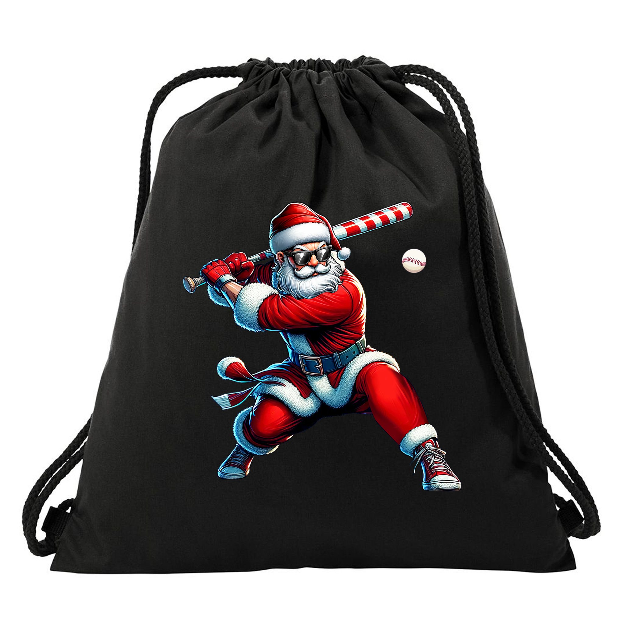Santa Playing Baseball Christmas Baseball Player Drawstring Bag