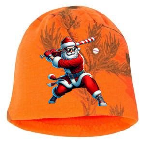 Santa Playing Baseball Christmas Baseball Player Kati - Camo Knit Beanie