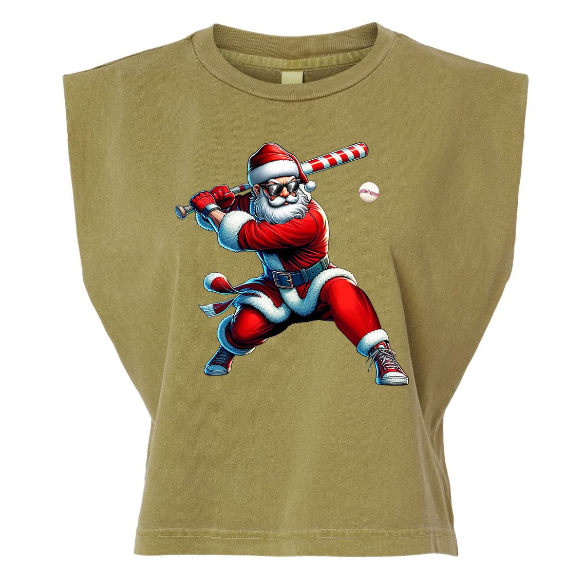 Santa Playing Baseball Christmas Baseball Player Garment-Dyed Women's Muscle Tee