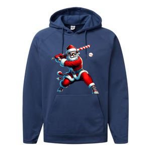 Santa Playing Baseball Christmas Baseball Player Performance Fleece Hoodie