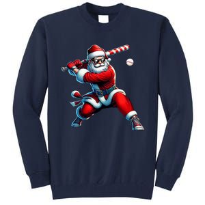 Santa Playing Baseball Christmas Baseball Player Tall Sweatshirt