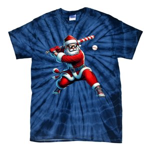 Santa Playing Baseball Christmas Baseball Player Tie-Dye T-Shirt