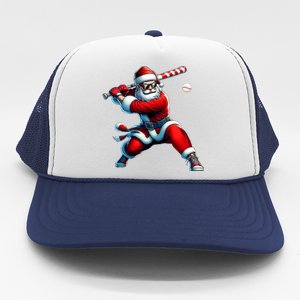 Santa Playing Baseball Christmas Baseball Player Trucker Hat