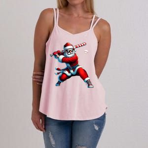 Santa Playing Baseball Christmas Baseball Player Women's Strappy Tank