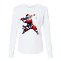 Santa Playing Baseball Christmas Baseball Player Womens Cotton Relaxed Long Sleeve T-Shirt