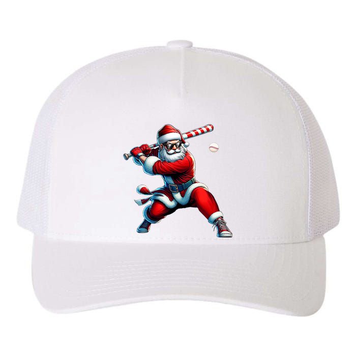 Santa Playing Baseball Christmas Baseball Player Yupoong Adult 5-Panel Trucker Hat