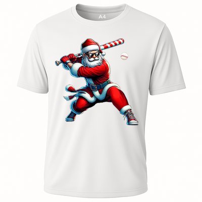 Santa Playing Baseball Christmas Baseball Player Cooling Performance Crew T-Shirt